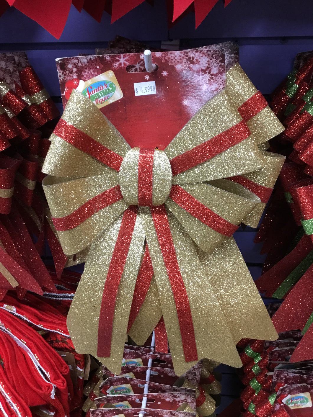 Medium Glitter Bow - Gold with Red