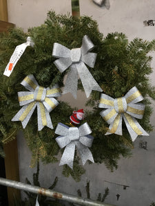 12 Inch Wreath with 4 Bowes- Silver Themed