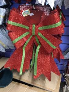 Large Glitter Bow - Red with Green