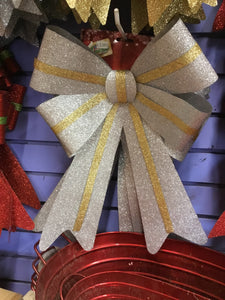 Large Glitter Bow - Silver with Gold